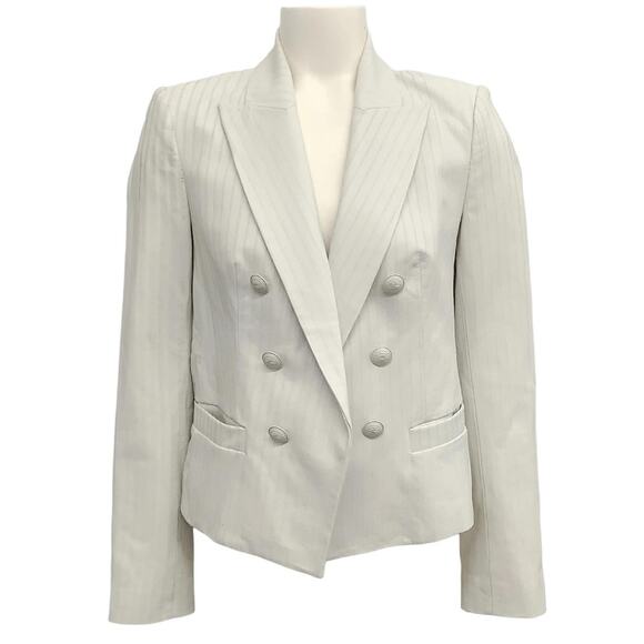 L’Agence Brooke Lamb Leather Pinstripe Blazer Jacket White Size 4 - Picture 1 of 16